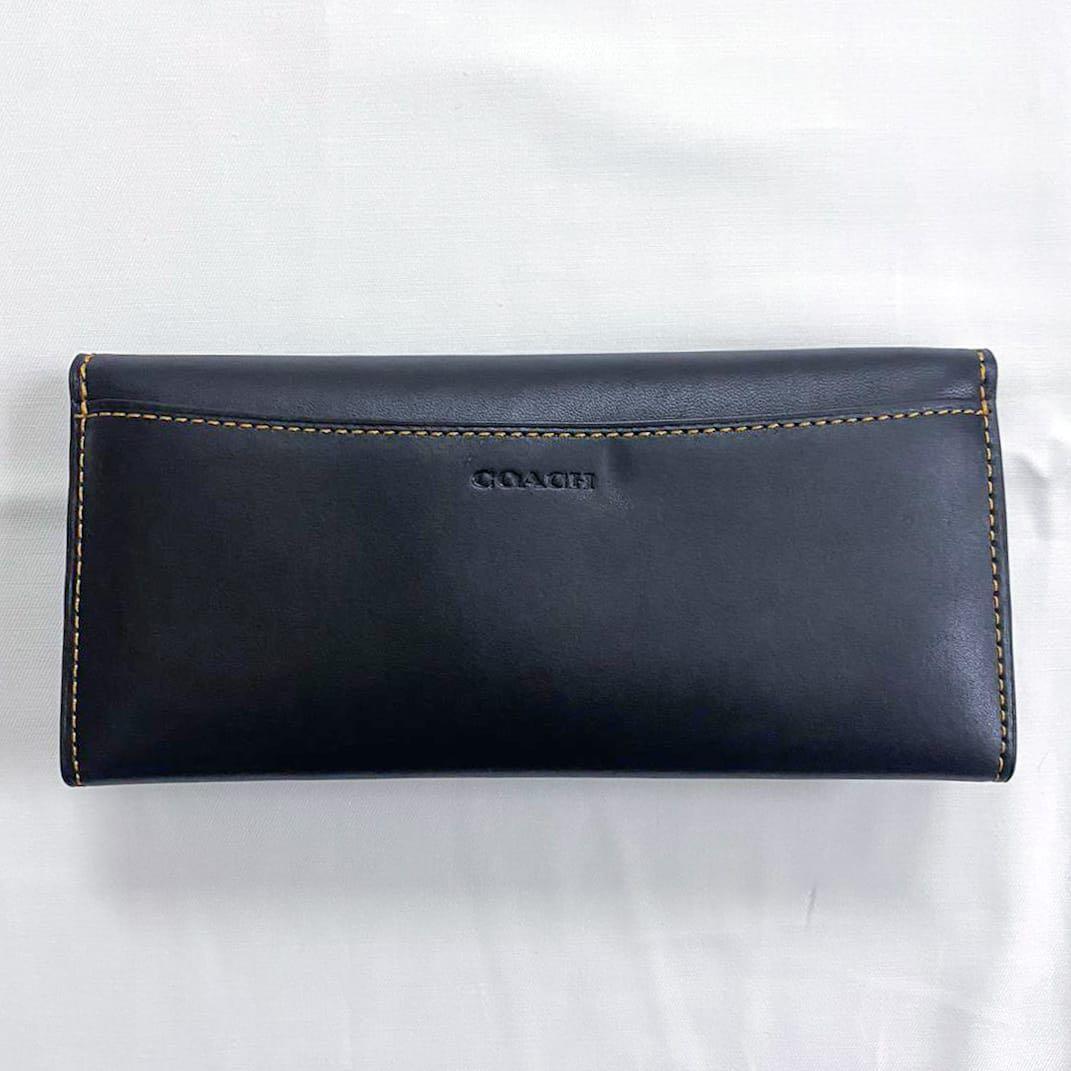 COACH Glovetanned Leather Envelope Wallet purse/女裝黑色牛皮專櫃款長銀包, 名牌, 手袋及銀包-  Carousell