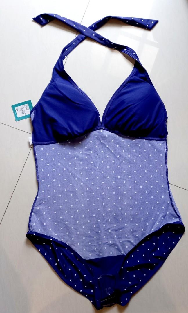 Debenhams The Collection Navy Blue Spot Halter Swimsuit, Women's
