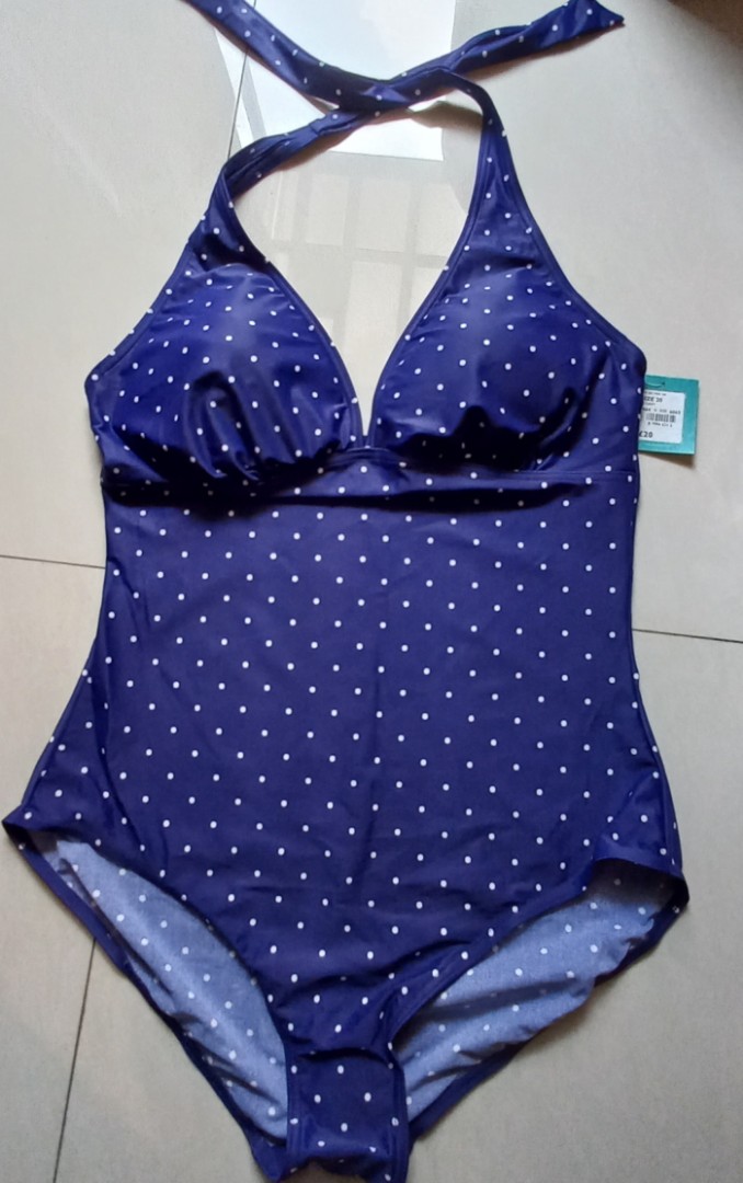 Debenhams The Collection Navy Blue Spot Halter Swimsuit, Women's