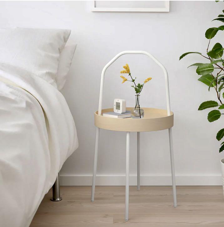 Ikea BURVIK Side table, white, 38 cm and Clay terracotta display items