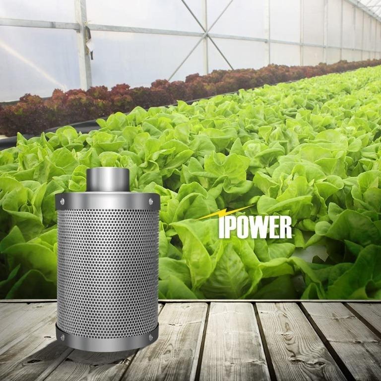 iPower 8 Inch Air Carbon Filter with Australian Activated C for Inline Duct Fan Indoor Plants Grow Tent Odor Control Scrubber Reversible Flange Prefilter Included 