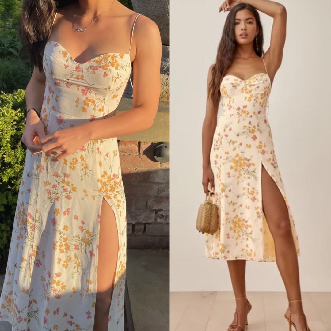 Last pc US4 Reformation Juliette Dress aries florals yellow Women s Fashion Dresses Sets Dresses on Carousell