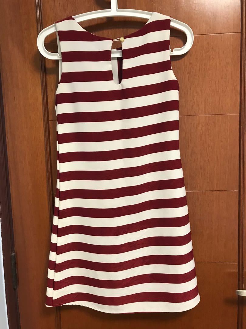 Maroon and white striped dress store