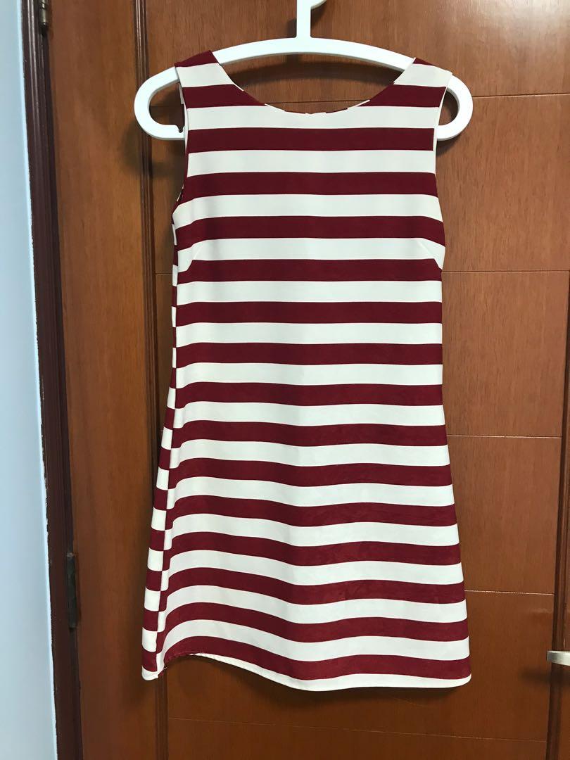 Maroon and white striped dress hotsell