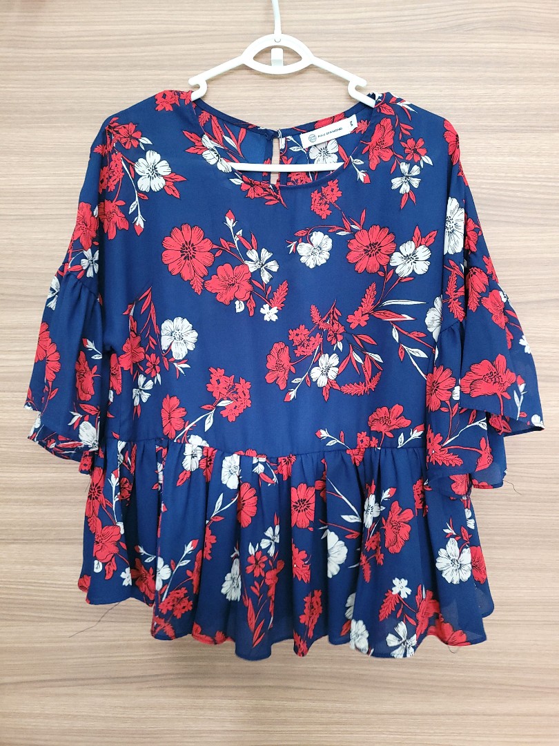 3020007 Navy Blue Floral Blouse