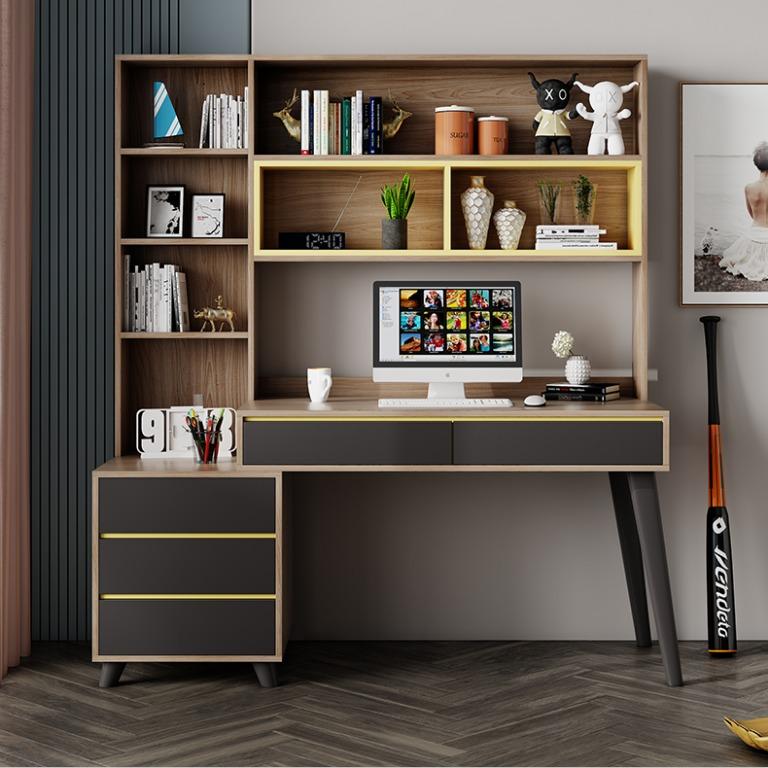 New Study Table high shelf Storage Desk Dark Brown Free install