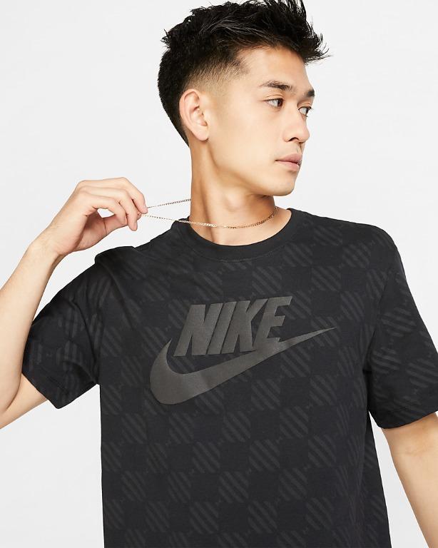 Nike Air Checkered Sportwear NSW T Shirt Black Mens