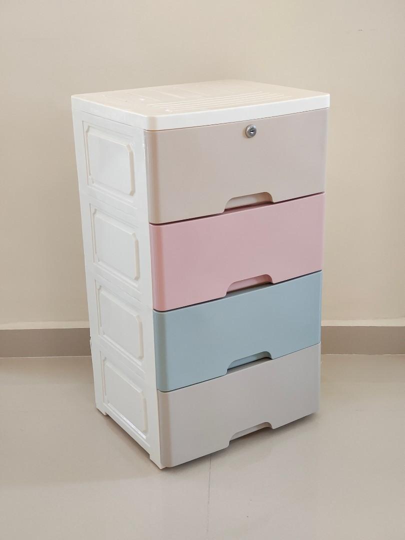 Plastic Chest of 4 Drawers with Lock, Furniture & Home Living