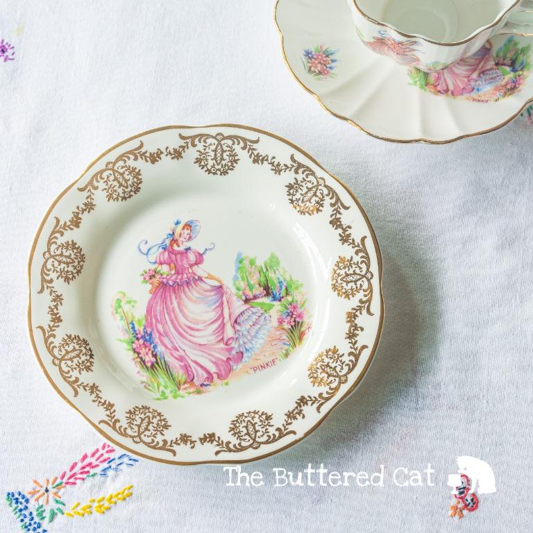 Pretty mix and match vintage English tea trio, ' Pinkie ' crinoline