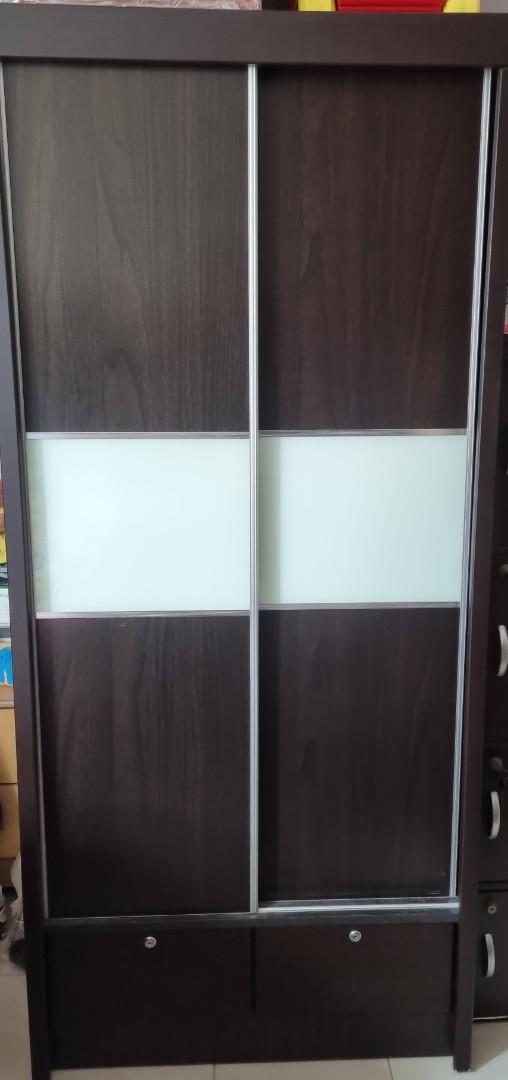 Sliding doors wardrobe with drawers, Furniture & Home Living