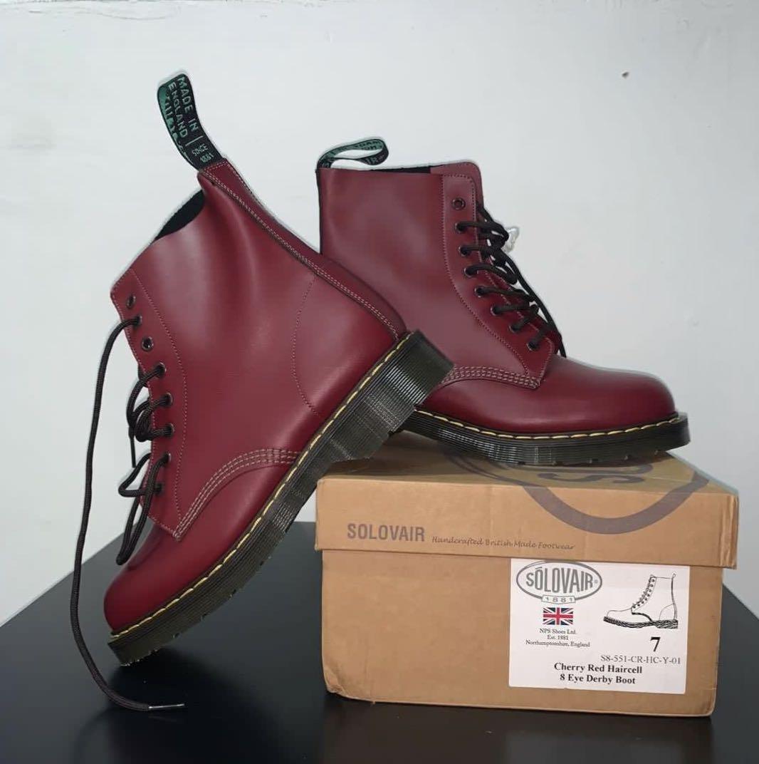 Solovair Cherry Red Haircell 8 Eye Derby Boot Men s Fashion