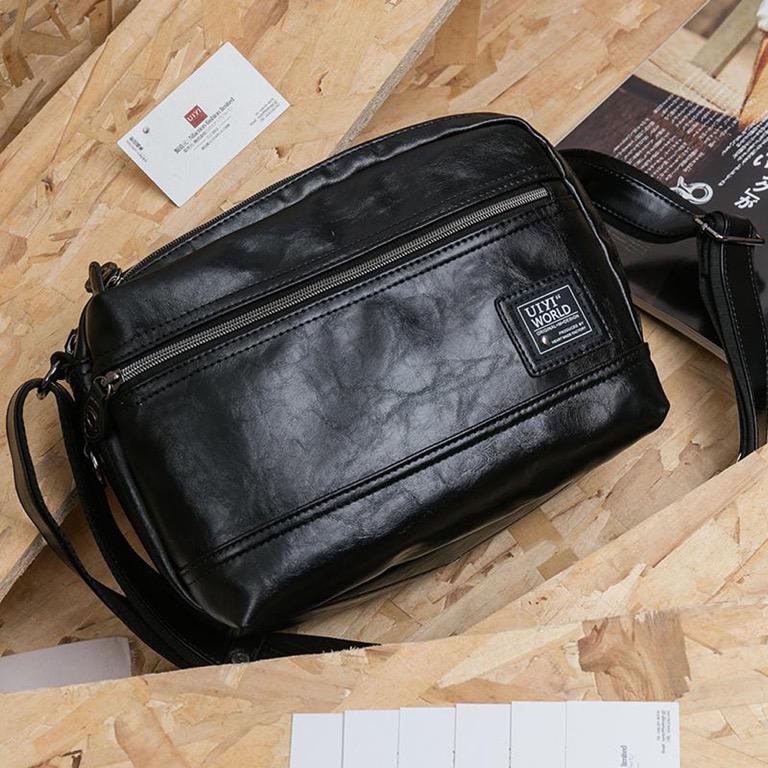 7RE Clearance Last Stock UIYI Leather Crossbody Bags men Black