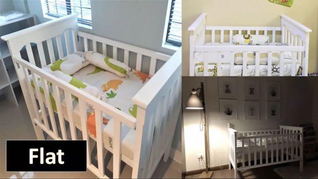 Wood White Flat Baby Crib 2 way 3 levels Babies Kids Baby