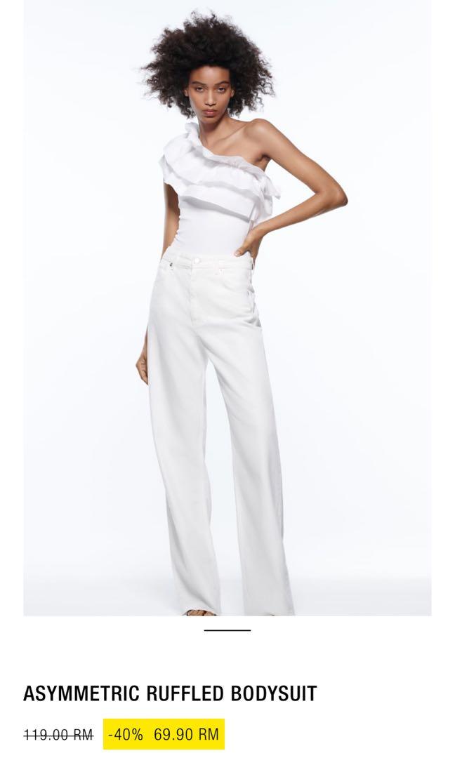 Zara, Tops, Zara Ruffle Asymmetric Bodysuit