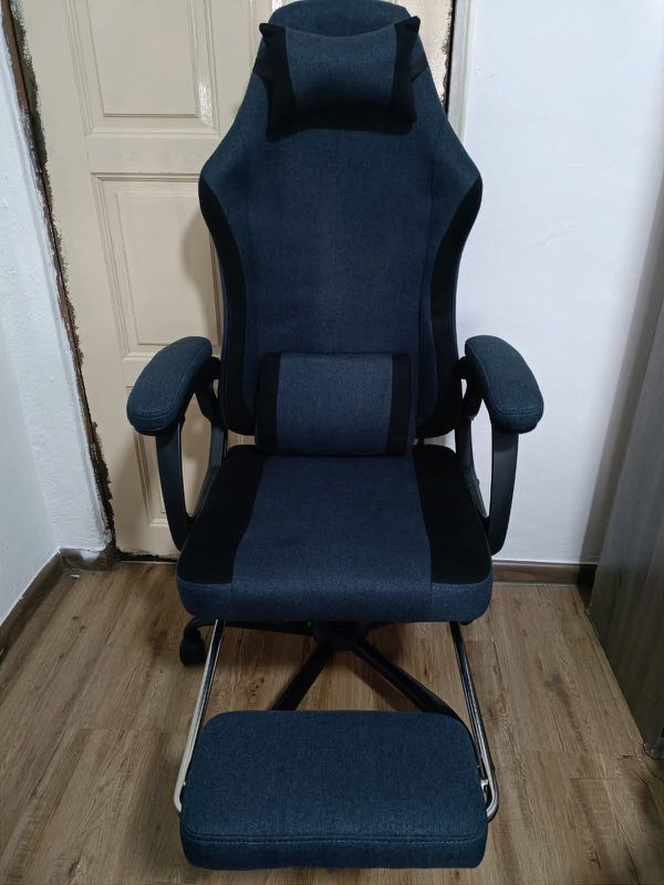 Zeus Gaming Chair with Footrest Navy Blue (Fabric), Furniture & Home