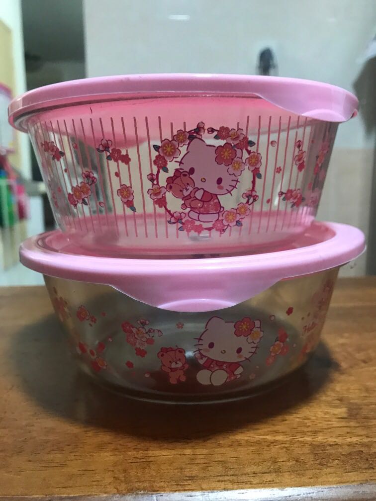 2 x Hello Kitty glass bowl (Unilever), Furniture & Home Living