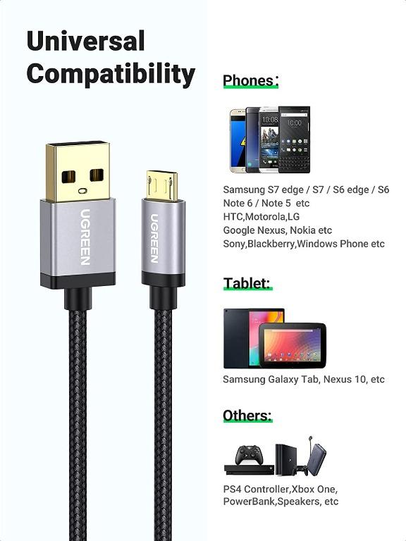 UGREEN Micro USB Cable, Splitter Dual Micro USB Charging Cable Data Sync  and Power, Compatible with Two Android Phones Tablets PS4 Game Controller