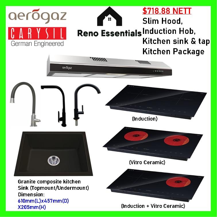 Aerogaz Hood and Induction hob , Kitchen sink Granite Carysil Kitchen