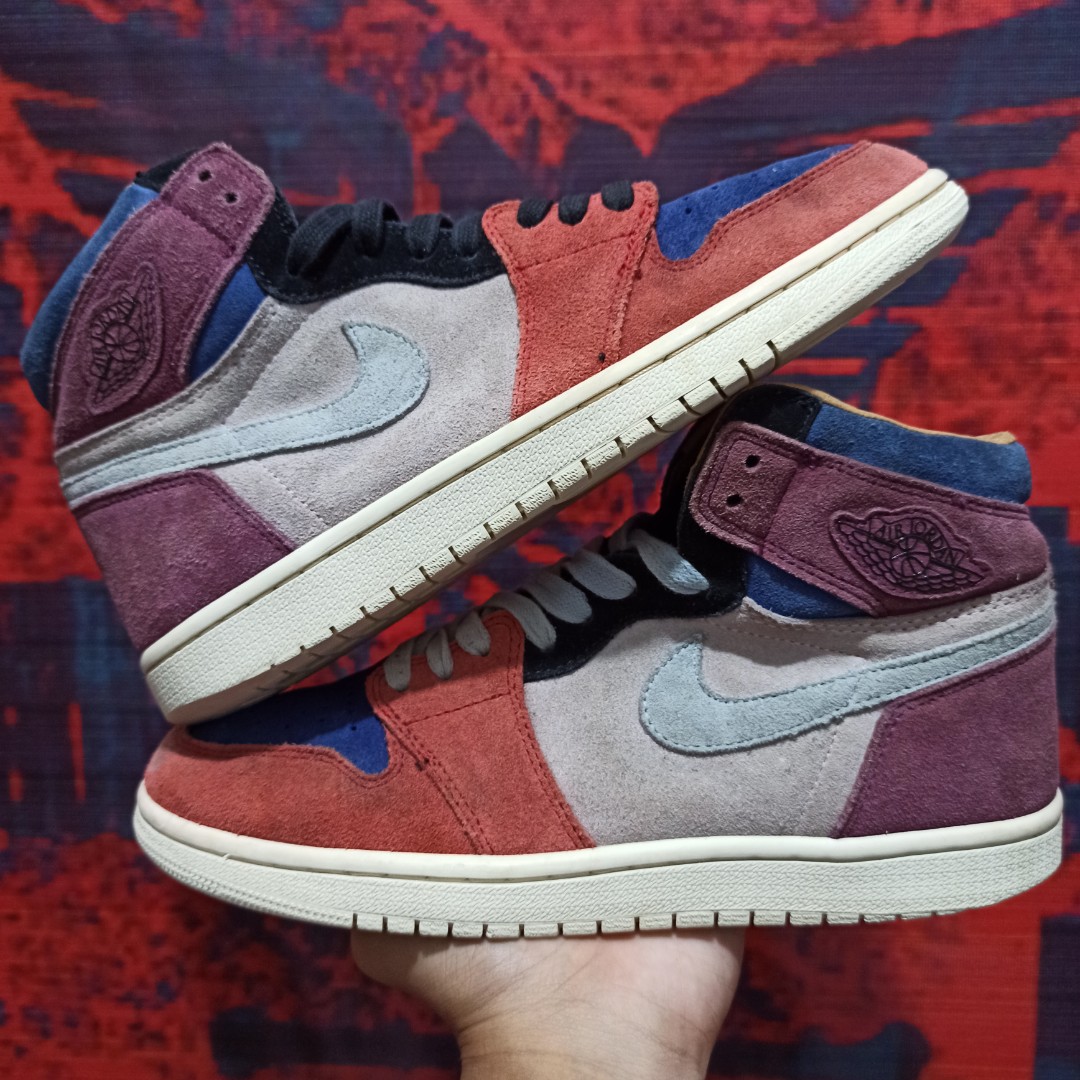 Air Jordan 1 High OG NRG Bordeaux/ Armory Blue, Fesyen Pria ...