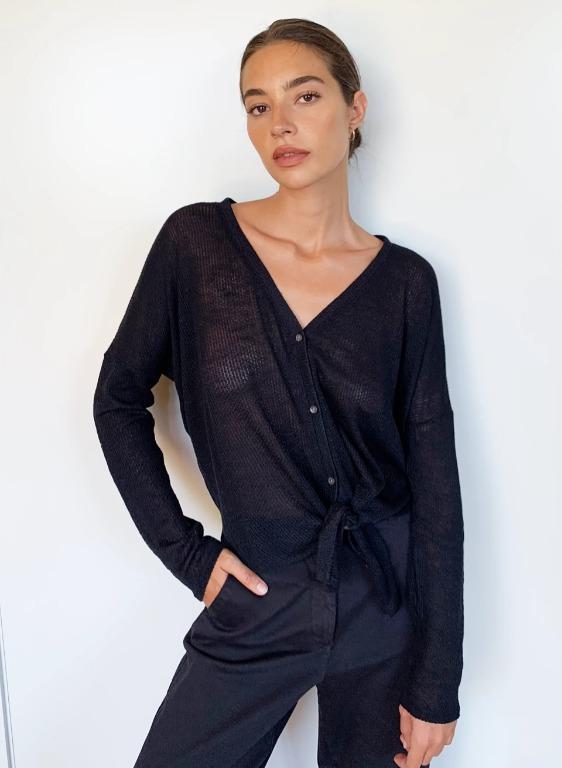 Cardigan Waffle Knit Tie Front Top Everything Layer Waffle Knit