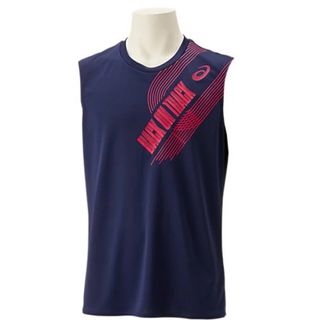 【💥 Track and Field】Asics Temperature-Responsive Print Moisture-Wicking Vest Shirt, Men's Track Vest Shirt, Men's Athletic Shirt, Blue and Red62974836909954110
