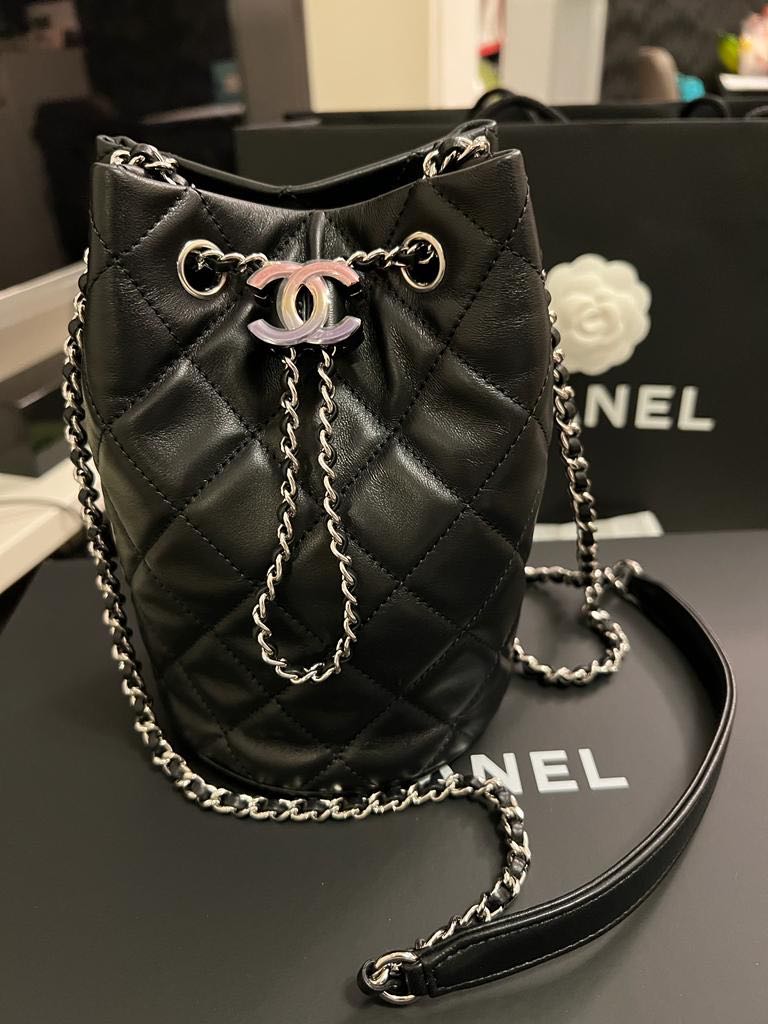 Chanel Rolled Up Drawstring Bucket Bag In Black Caviar With Gold Hardware  SOLD