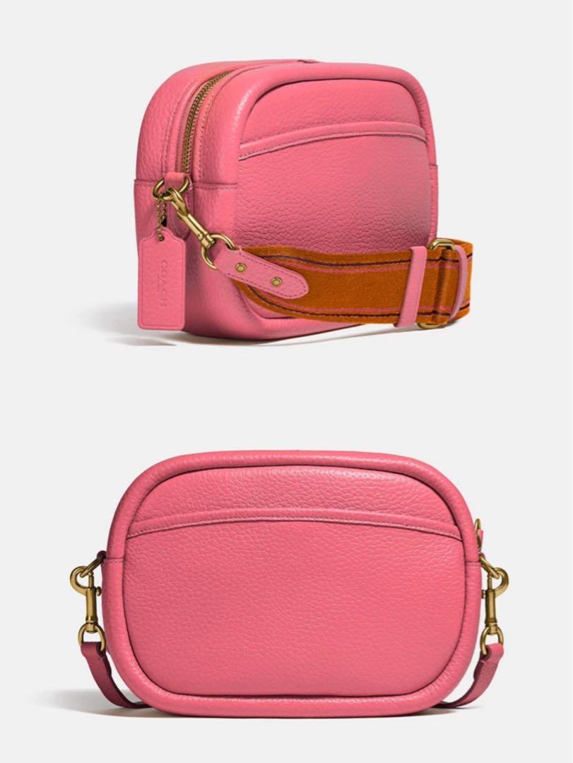 Coach Soft Pebbled Leather Pink Camera Crossbody Bag 