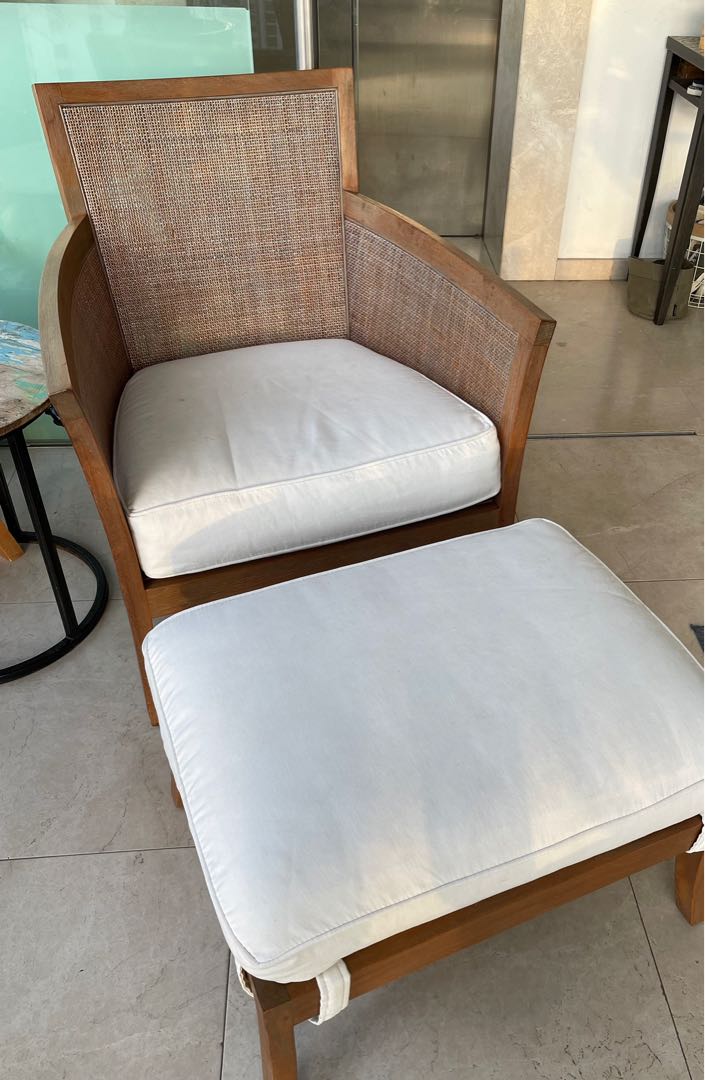 Crate and Barrel Blake Rattan chair + ottoman set, Furniture & Home Living, Furniture, Chairs on