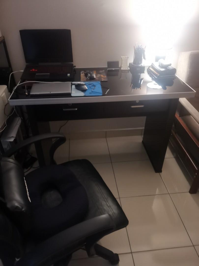 Glass computer table and chair, Furniture & Home Living, Furniture