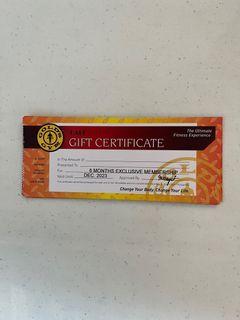GOLDS GYM MEMBERSHIP GIFT CERTIFICATE (6 Months)