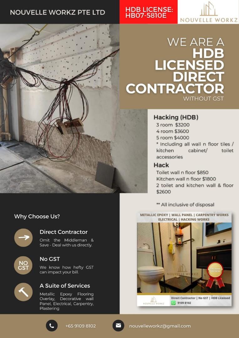 Hdb license contractor / Hacking / tiling / metallic epoxy flooring