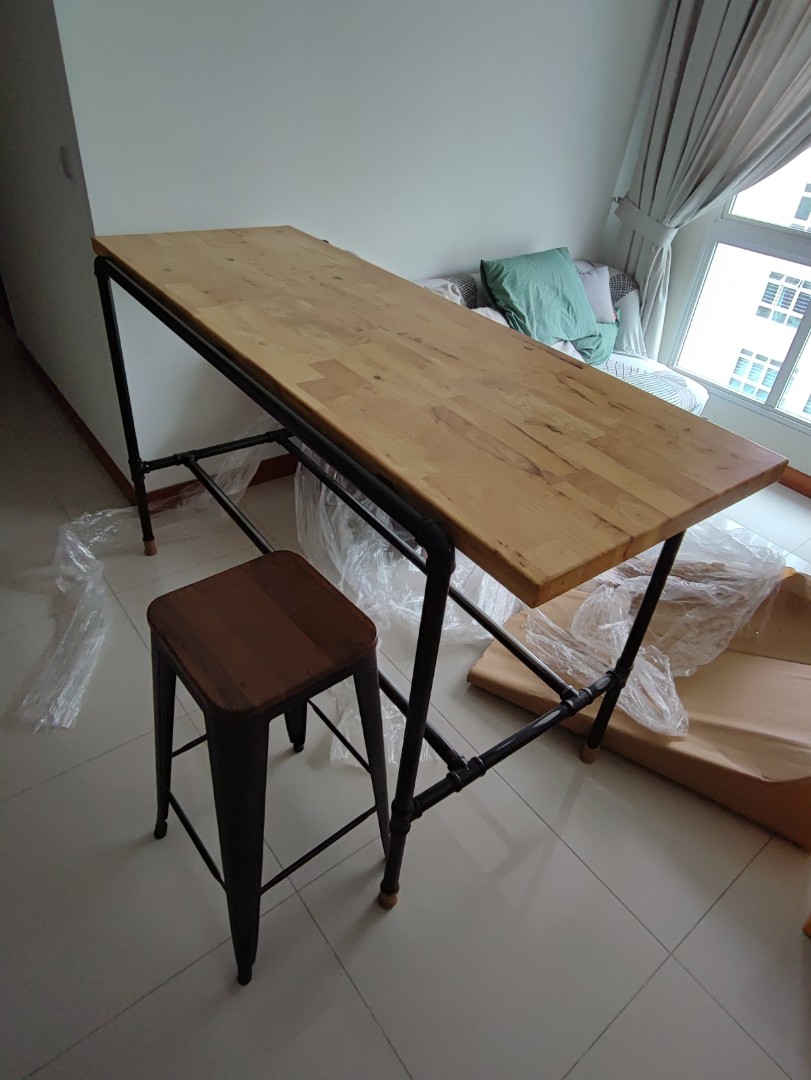 6 Seater Pipe Bar Table with Bar Stools, Furniture & Home Living