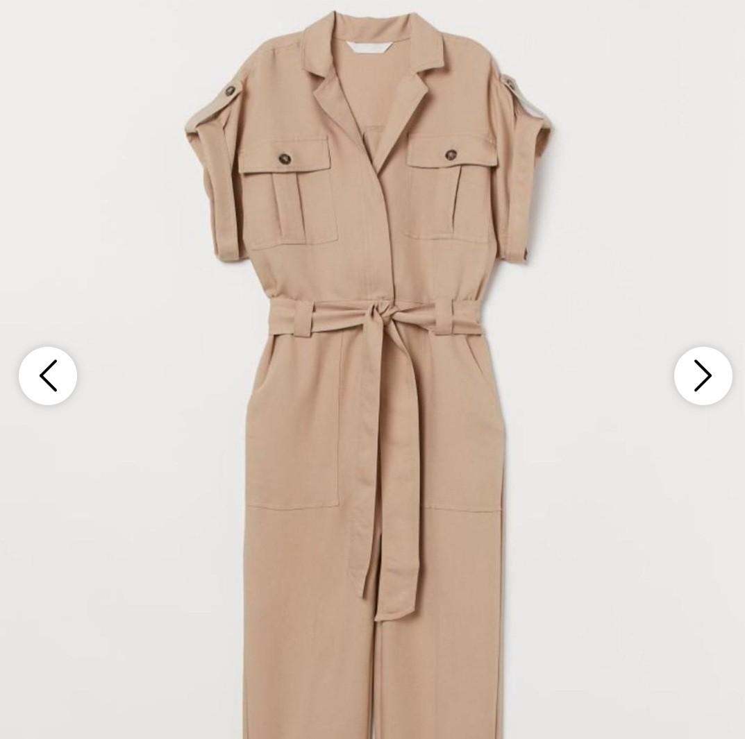 H M safari utility jumpsuit in beige