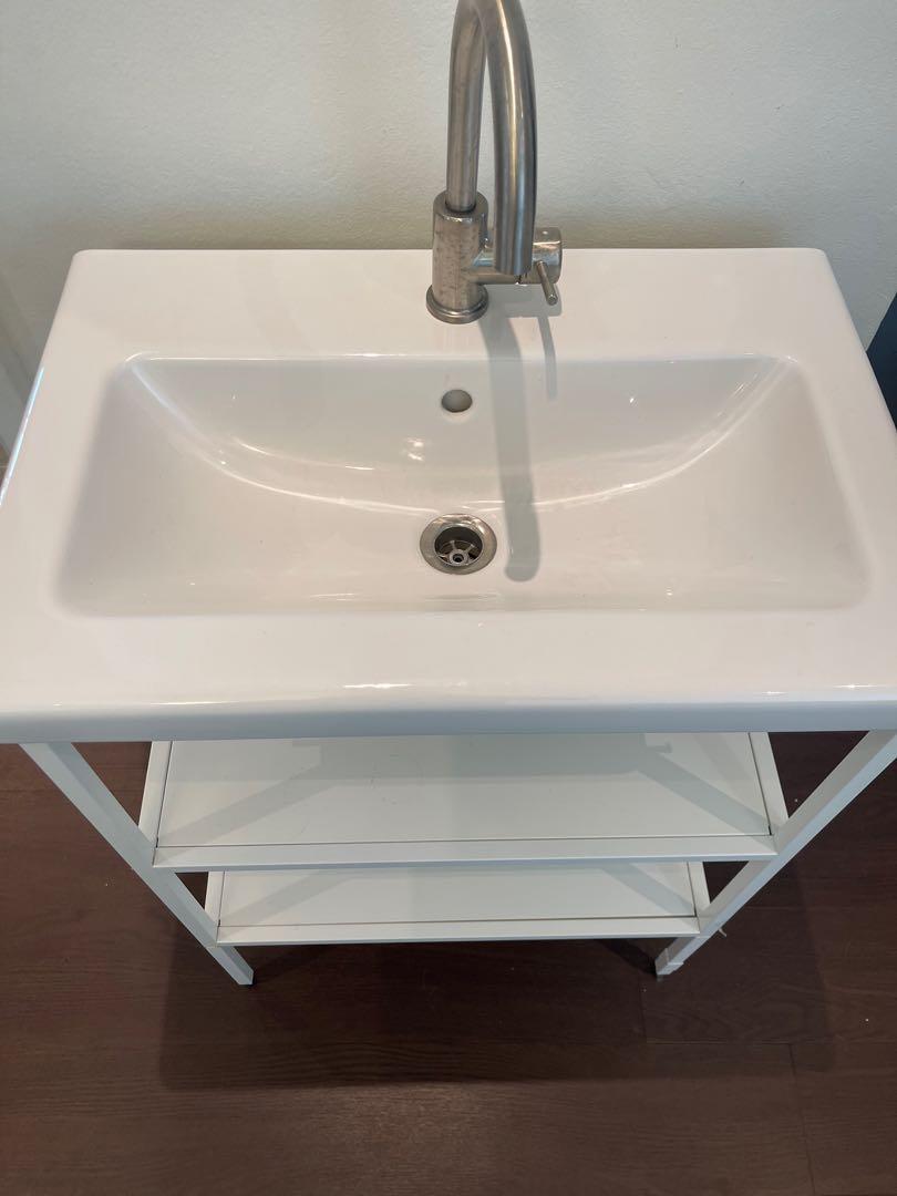Ikea bathroom sink , tap and shelf Like New, Furniture & Home Living, Bathroom & Kitchen