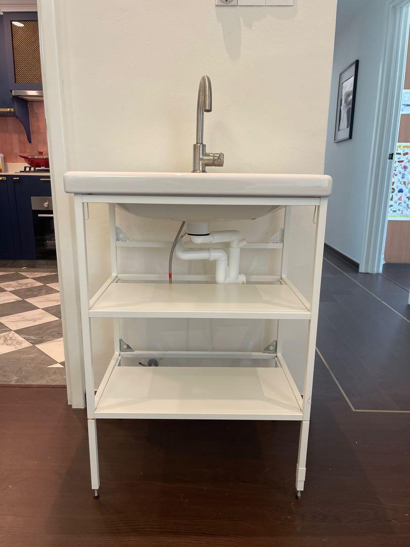 Ikea bathroom sink , tap and shelf Like New, Furniture & Home Living