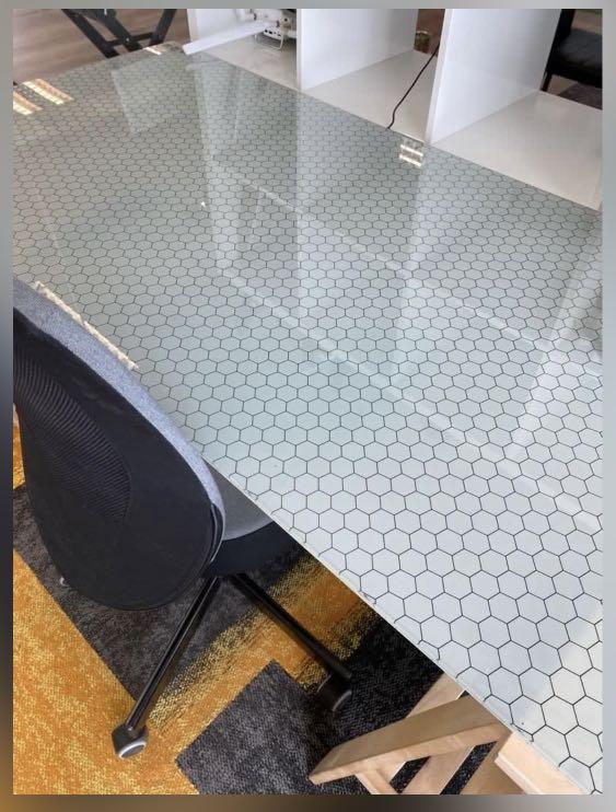 Ikea glass table and two adjustable wood legs, Furniture & Home Living