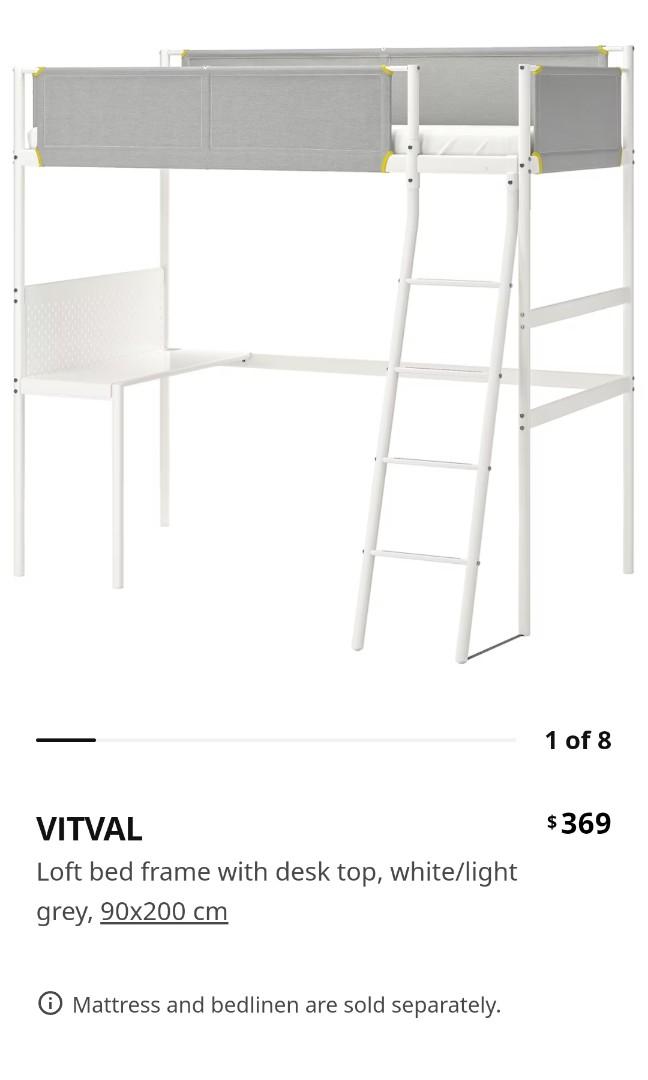 IKEA Vitval Loft bed complete with study table and partition panel