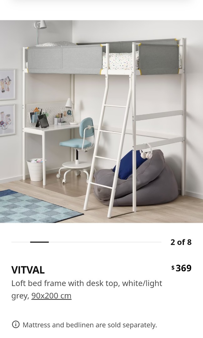 IKEA Vitval Loft bed complete with study table and partition panel