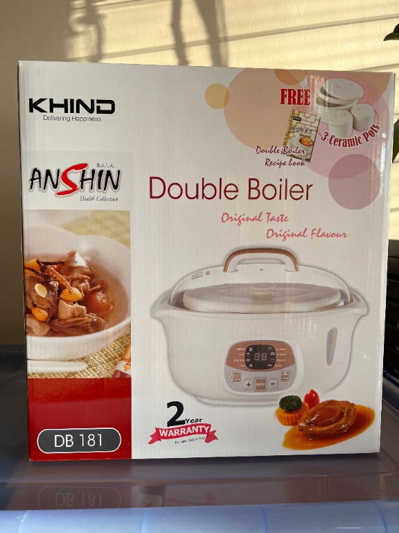 KHIND DOUBLE BOILER FREE 3 CERAMIC POTS & RECIPE BOOK NEW, TV & Home