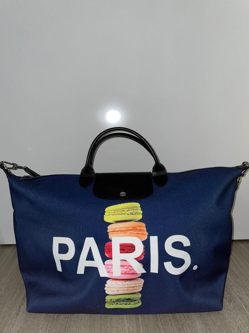 NEW 2023 Longchamp Le Pliage Travel Bag Paris Only Limited Ed Macaron Print