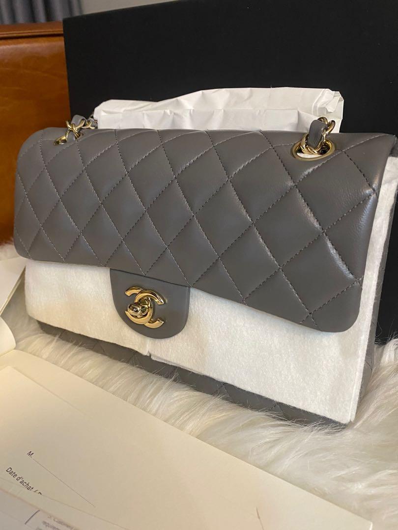 On hold ‼️Chanel 22A Dark Grey /Etain Classic Small Flap, Luxury, Bags &  Wallets on Carousell