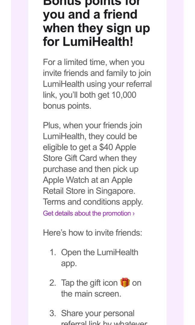 LumiHealth Points and $40 Apple Gift Card, Tickets & Vouchers ...