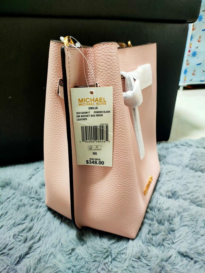 Michael Kors Emilia Small Drawstring Bucket Bag Crossbody Powder Blush Pink