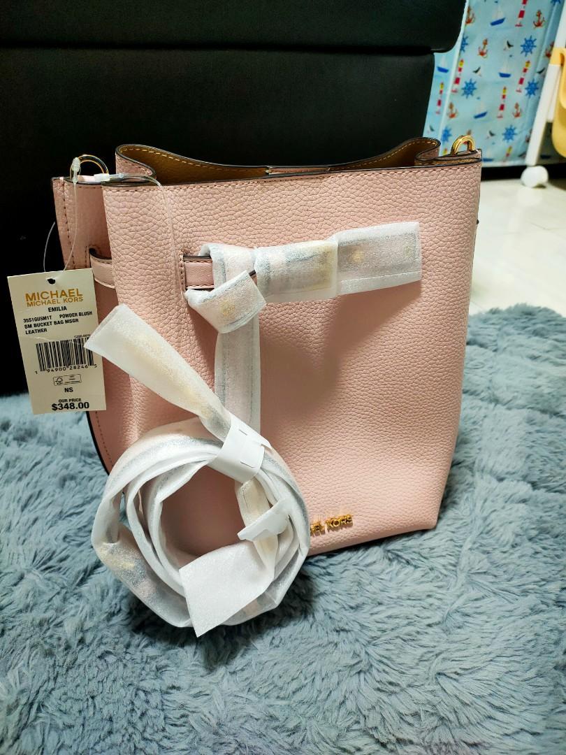 Michael Kors Emilia Small Drawstring Bucket Bag Crossbody Powder Blush Pink