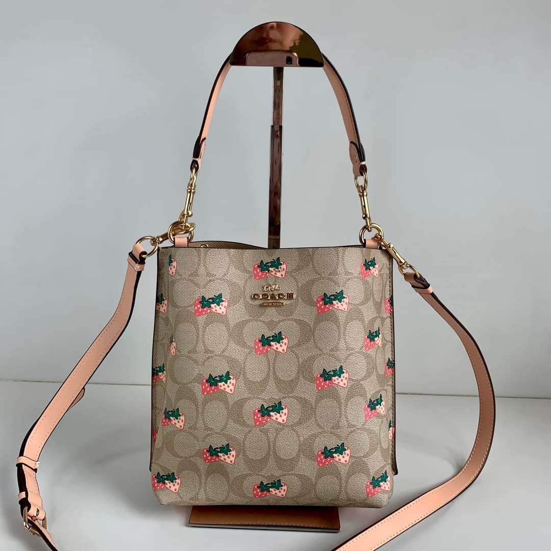 NWT Coach Mollie Bucket Bag 22 In Signature Canvas With Strawberry ...