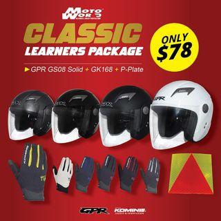 Motorcycle learner student helmet & glove package for SSDC BBDC CDC PSB APPROVED (Classic)