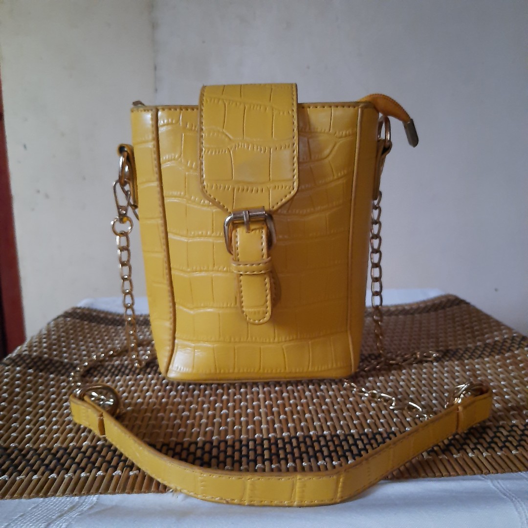 Mustard Yellow Leather Sling Bag, Women's Fashion, Bags & Wallets