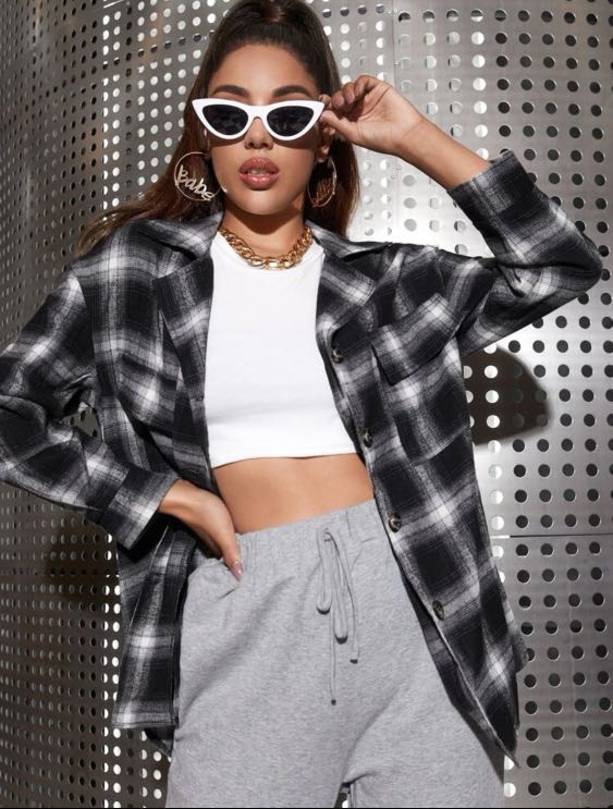 Plaid Checkered Jacket SHEIN Y2K Grunge 
