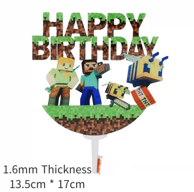 Ready Stock] Minecraft theme (Design 1) Happy Birthday Acrylic cake topper( Limited Set), Hobbies & Toys, Stationery & Craft, Occasions & Party Supplies on Carousell