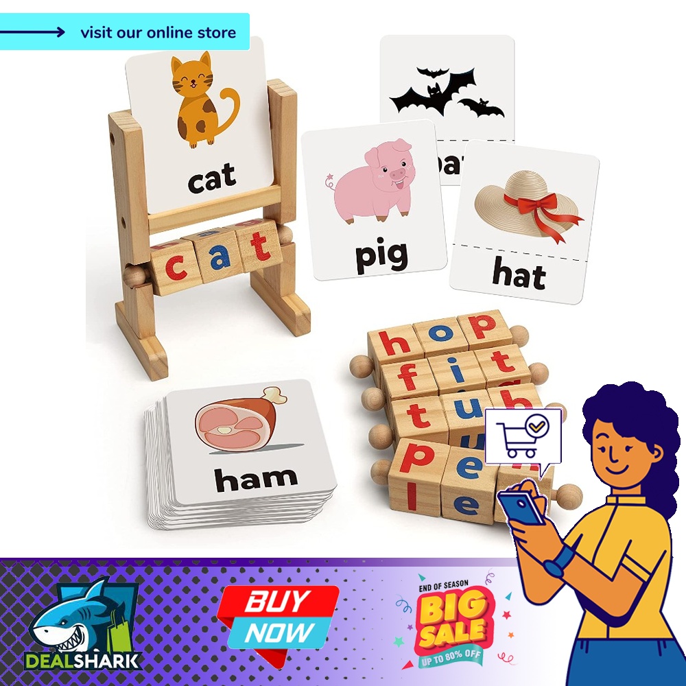 (readystock) Coogam Color Blocks Spelling Games, Flash Cards Wooden ...